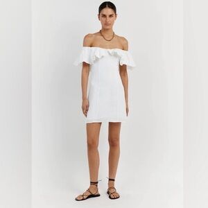 DISSH ISABELLE WHITE LINEN RUFFLE MINI DRESS